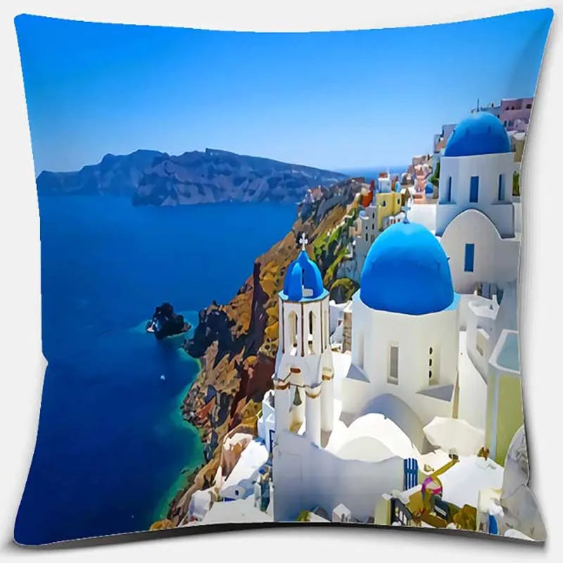 Afralia™ Santorini Series Pillowcase: Greece Inspired Square Cushion Cover for Home Sofa