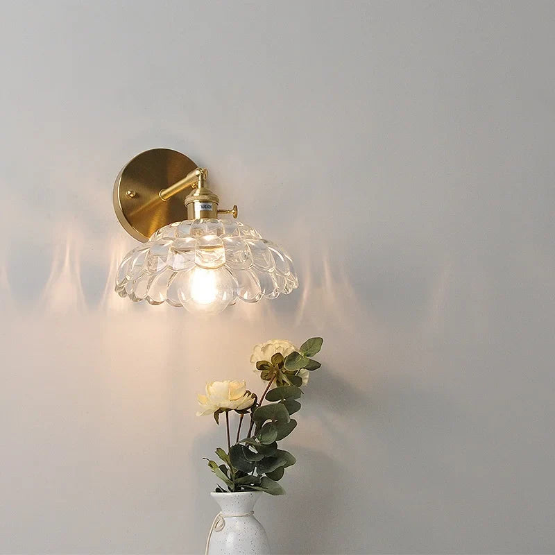 Afralia™ Nordic LED Wall Lights Pull Chain Clear Glass Rotate Copper Bedside Lamp