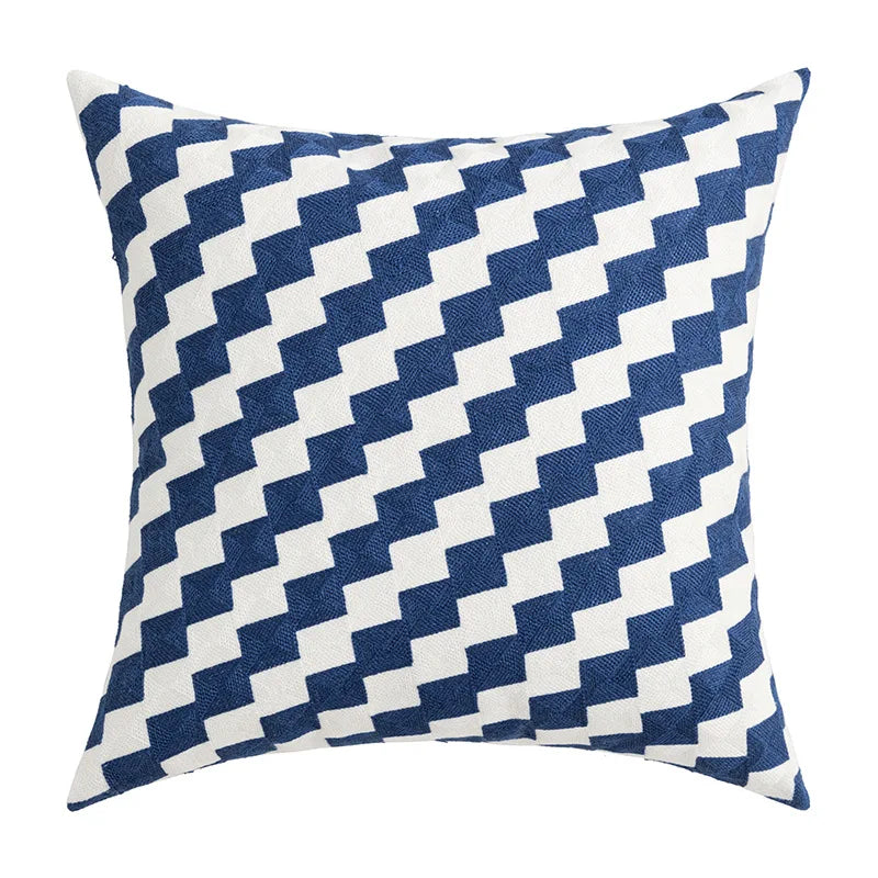 Afralia™ Coastal Chic Blue Geometric Cushion Cover 45x45cm Soft Cotton Breathable Zipper