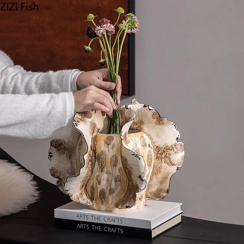 Afralia™ Colorful Wings Ceramic Vase Desk Decoration with Artificial Flowers