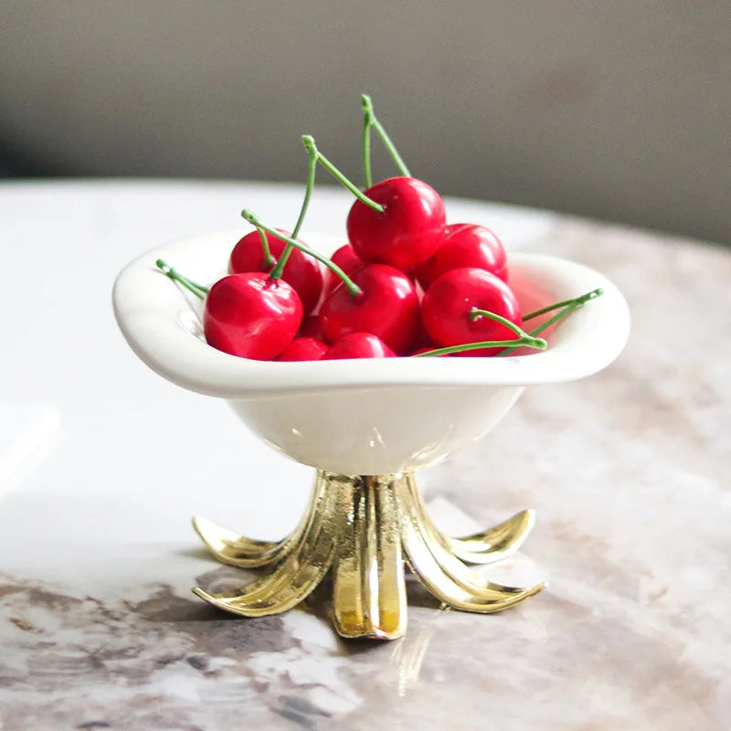 Afralia™ Golden Branches Ceramic Fruit Plate Tray Bowl Home Decoration Accessories