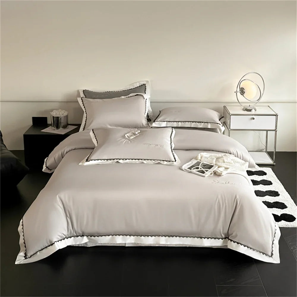 Afralia™ Hot Diamond Lace Egyptian Cotton Bedding Set: Sheet, Pillowcase, Duvet Cover, Full-Queen-King Size