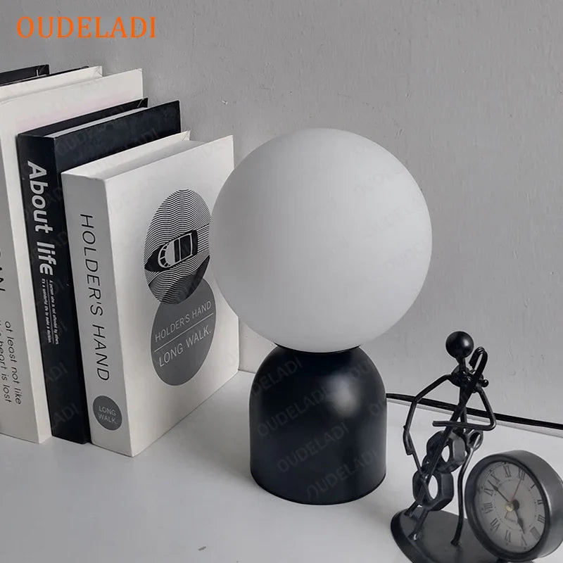 Afralia™ Black Iron Glass Ball Table Lamps - Nordic LED Lighting Fixture for Home Decor