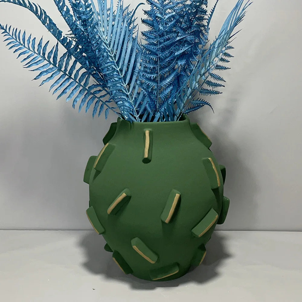 Afralia™ Geometric Block Ceramic Vase - Abstract Floral Arrangement - Home Decor Handicraft