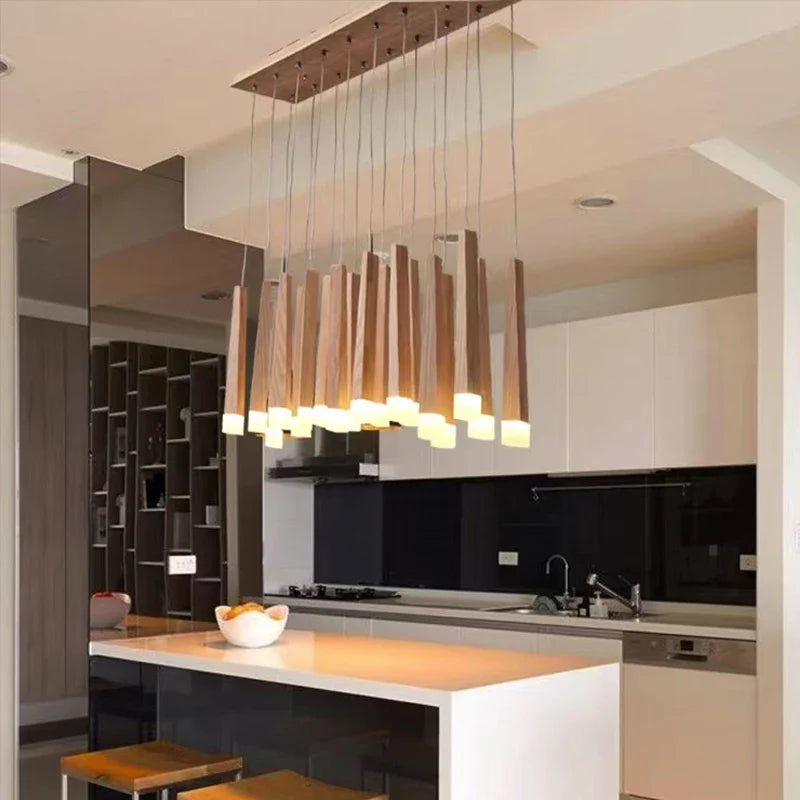 Afralia™ Modern Wood Chandelier Pendant for Dining Room, Living Room, Bedroom