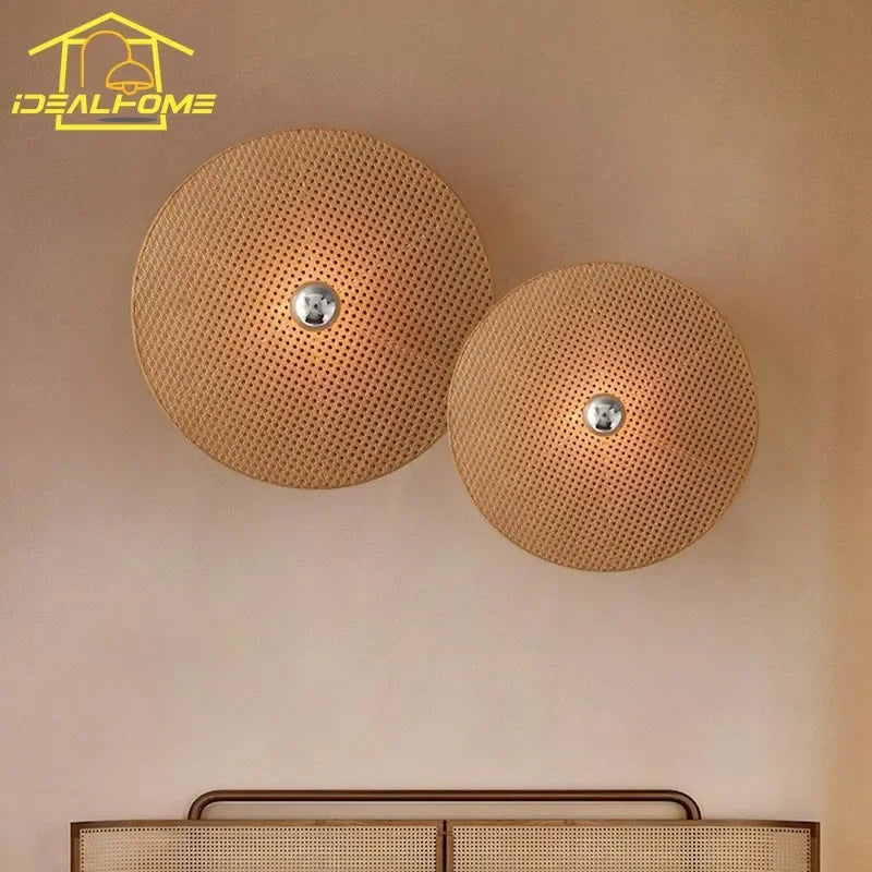 Afralia™ Rattan Weaving Wall Lamps: Japanese Retro Indoor LED Lighting for Living Room, Hotel & Study