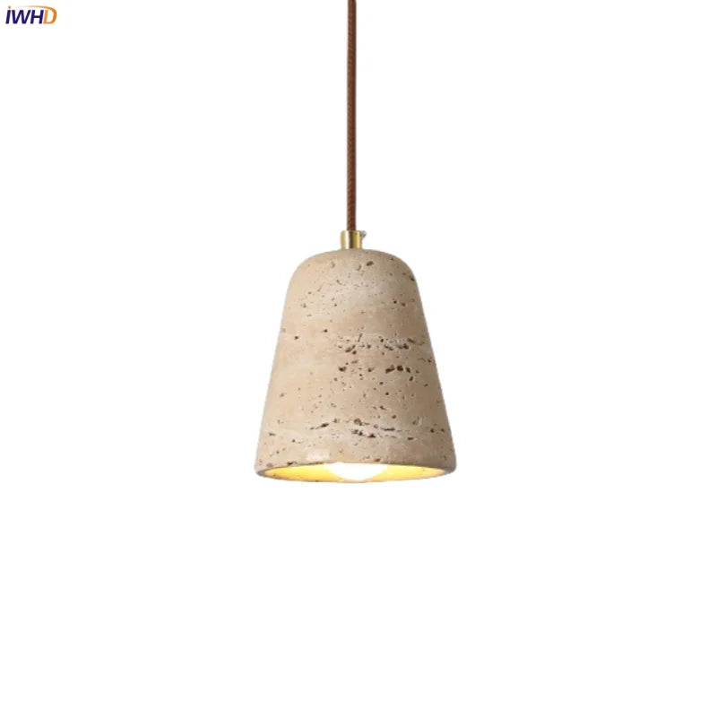 Afralia™ Yellow Travertine LED Pendant Light for Home Decor, Bedroom, Cafe, Dining, Living Room