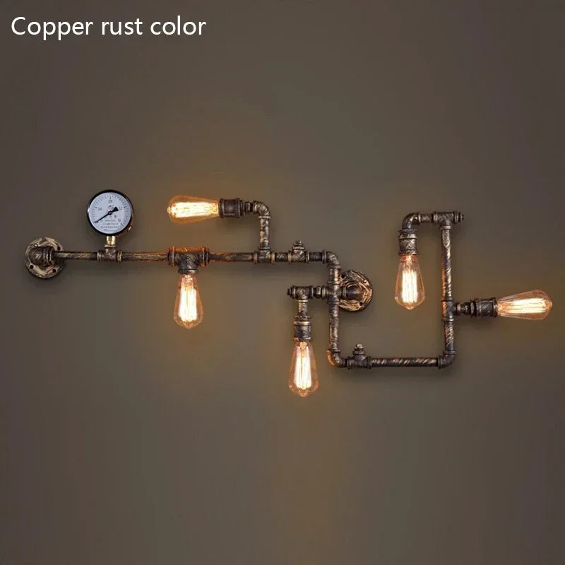 Afralia™ Vintage Loft Industrial LED Wall Lamp Iron Rust Water Pipe Sconce Lights
