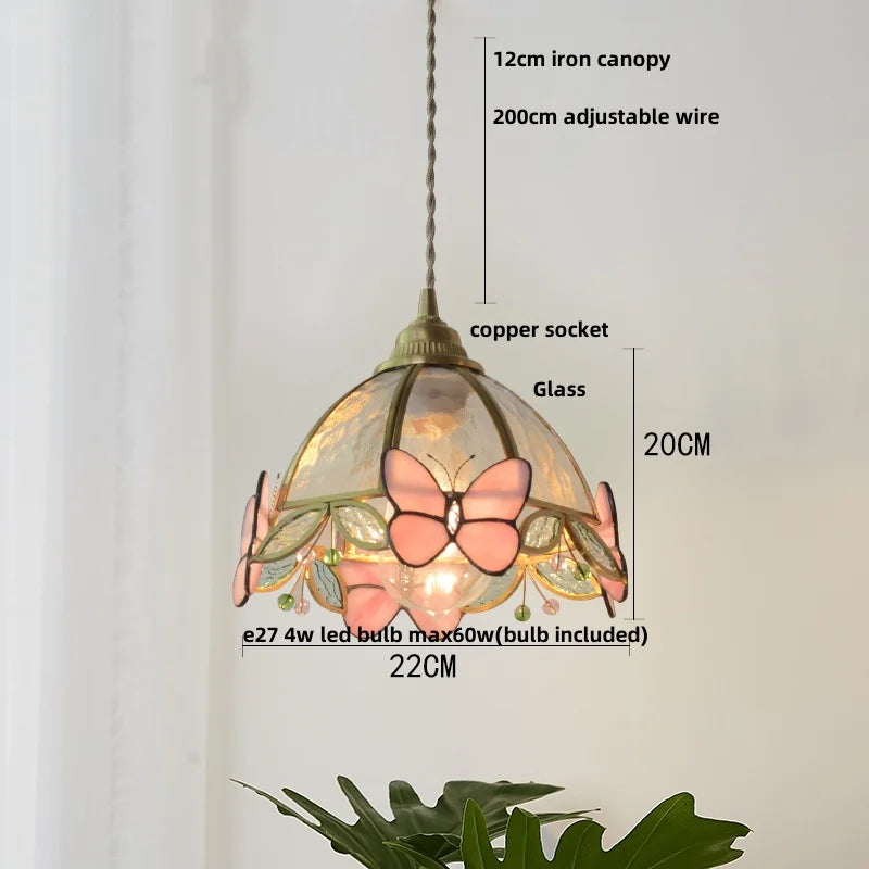 Afralia™ Tiffany Glass Butterfly Pendant Light Fixture Loft LED Luminaire