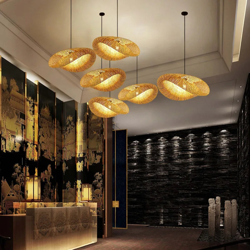 Bamboo Suspension Pendant Light Chandelier by Afralia™ for Kitchen Living Dining Room