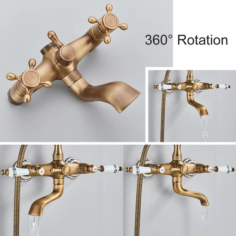 Afralia™ Antique Brass Telephone Shape Wall Mounted Bathtub Faucet