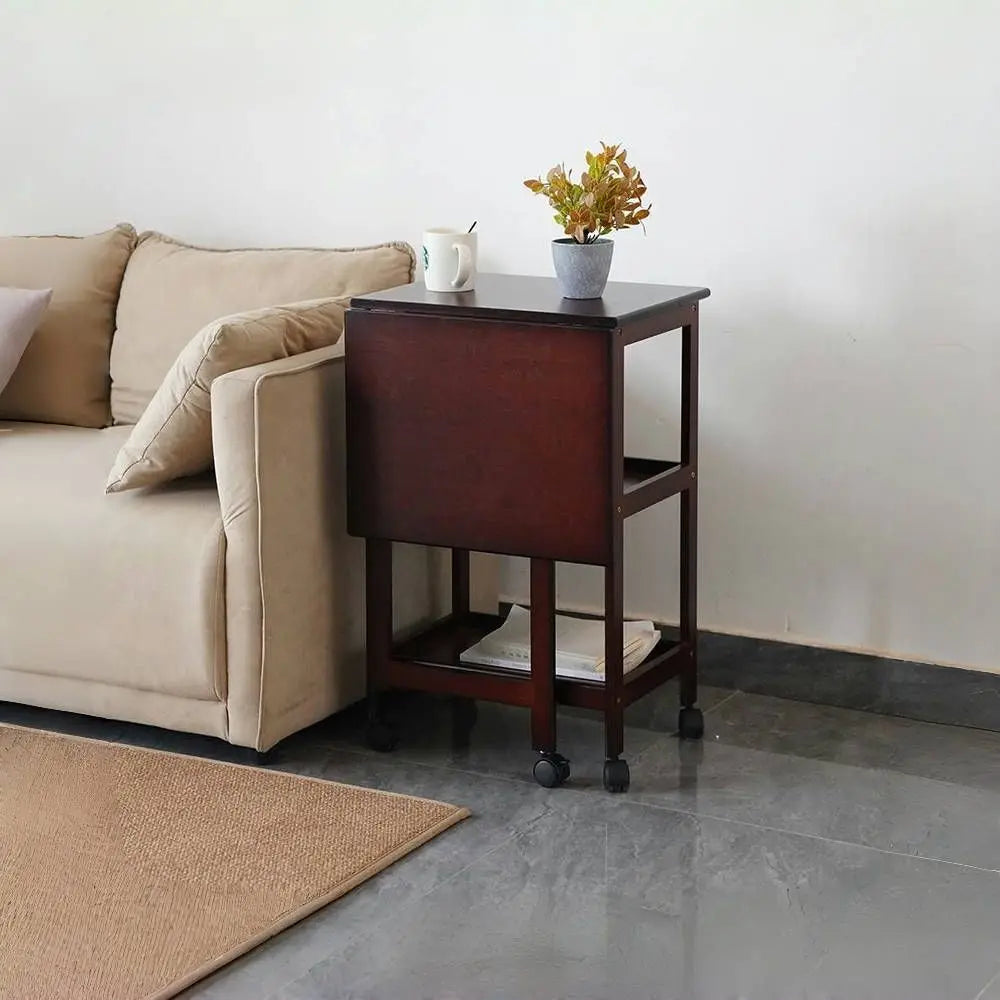 Afralia™ Solid Wood Dining Table Folding Side Cabinet with Storage Shelf