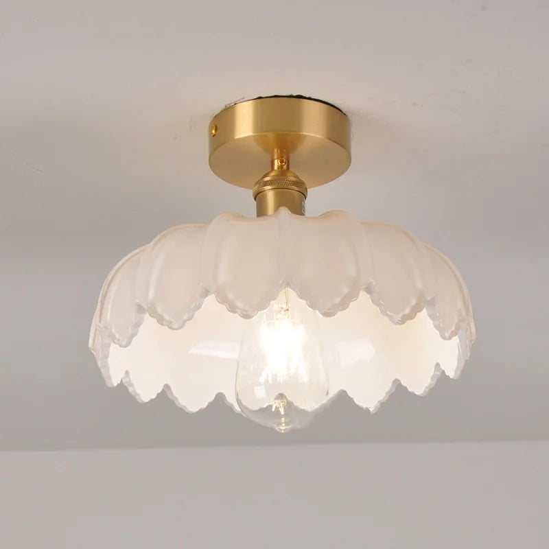 Afralia™ Green Glass LED Ceiling Light Modern Iron Copper Lampara Techo for Home Decor