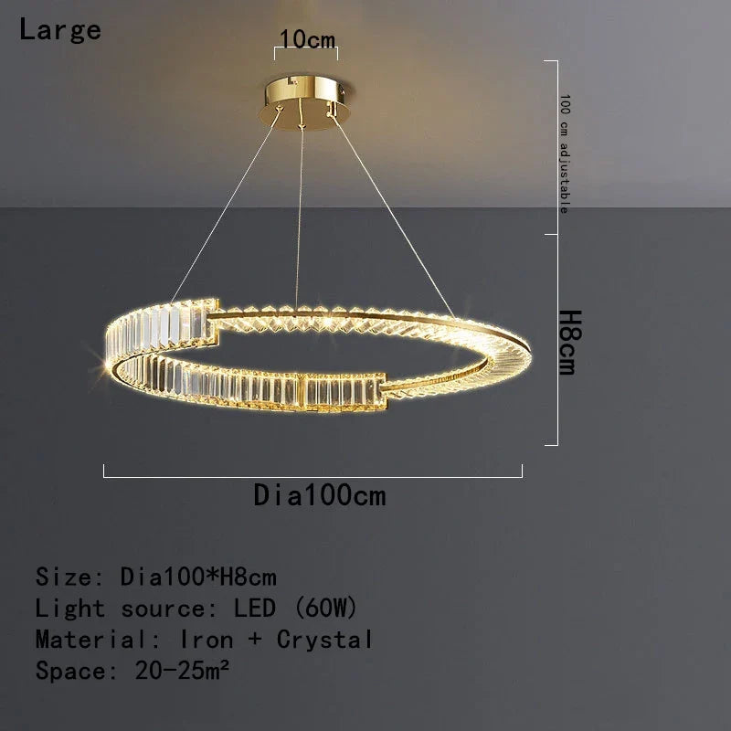 Afralia™ Round K9 Crystal LED Chandelier for Home Living Room Bedroom Kitchen Hotel - Iron Lustre