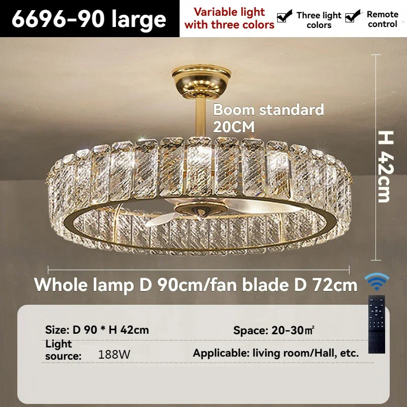 Afralia™ Crystal Ceiling Fan Light - Modern Luxury Invisible Fan Light Combo for Home