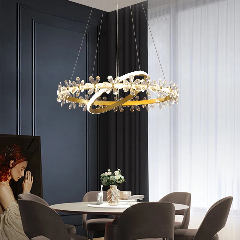 Afralia™ Gold Crystal Ring Chandelier Pendant Light, Luxury Modern Design for Home Décor