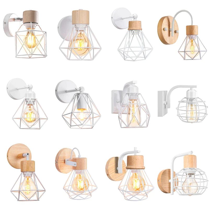 Afralia™ Iron White Cage Wall Lamp for Modern Indoor Lighting