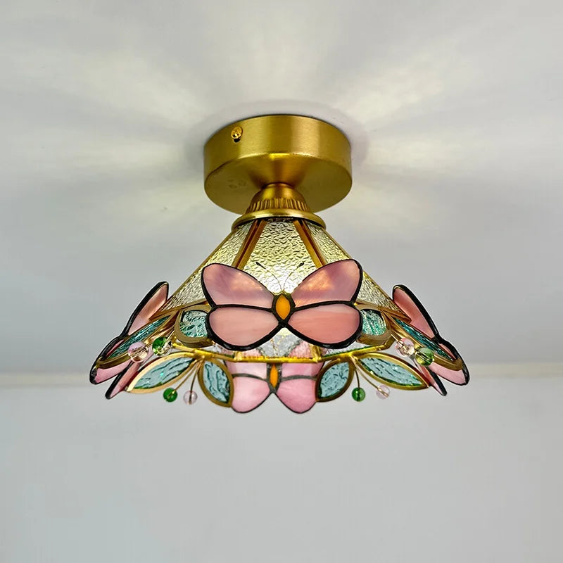 Afralia™ Modern Glass Copper LED Ceiling Light Fixture for Balcony, Living Room, Porch.