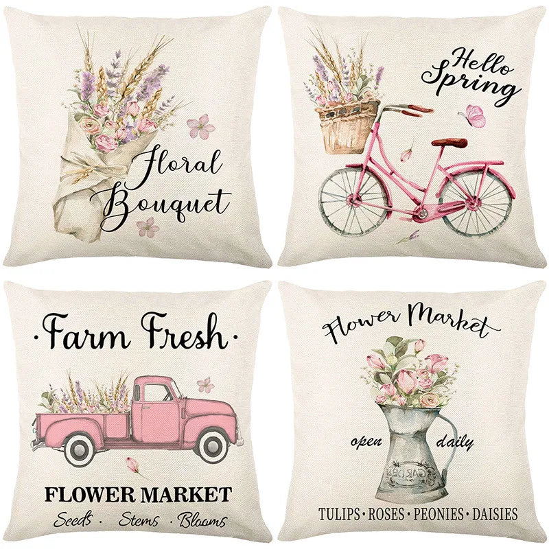 Afralia™ Lavender Flower Linen Pillowcase for Sofa Car, Living Room Decor, Throw Pillow Case