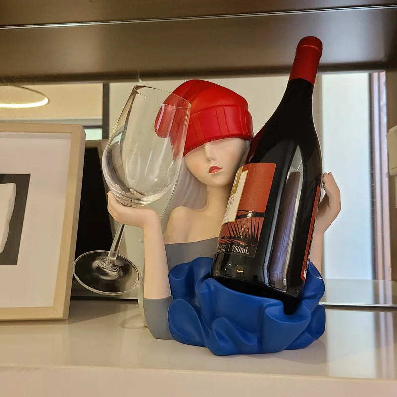 Afralia™ Elegant Girl Sculpture Wine Rack & Glass Holder Home Decor Wine lover Gift