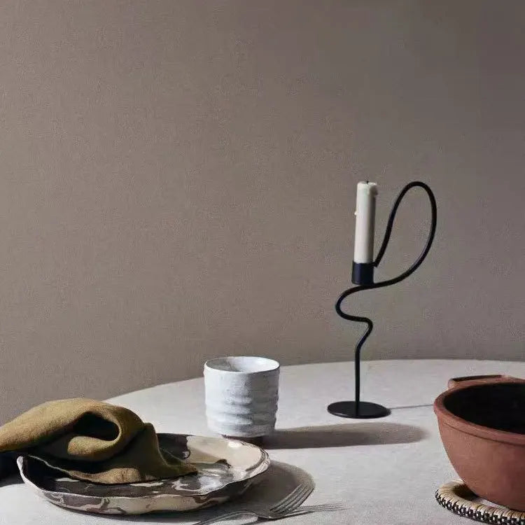 Afralia™ Geometric Black Metal Candlestick Candelabrum - Handcrafted Home Decor & Wedding Centerpiece