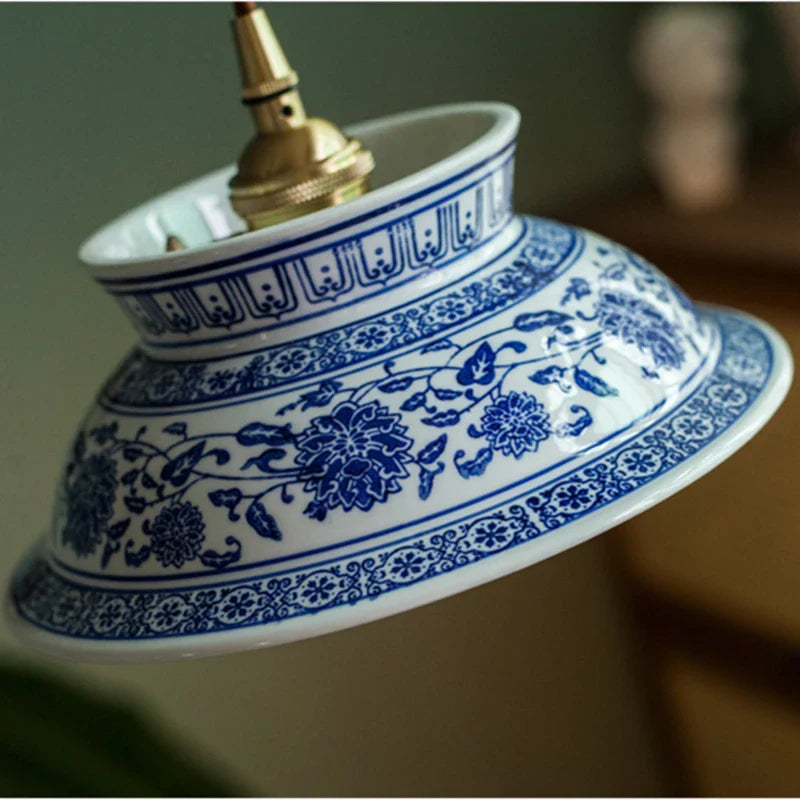 Afralia™ Vintage Ceramic LED Pendant Light with Adjustable Copper Socket & Knob Switch