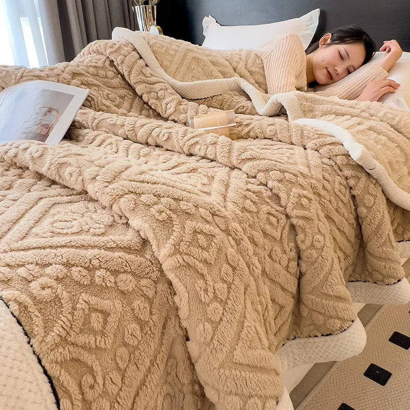 Afralia™ Double-Layer Coral Fleece Blanket: Super Soft Queen King Quilt for Winter