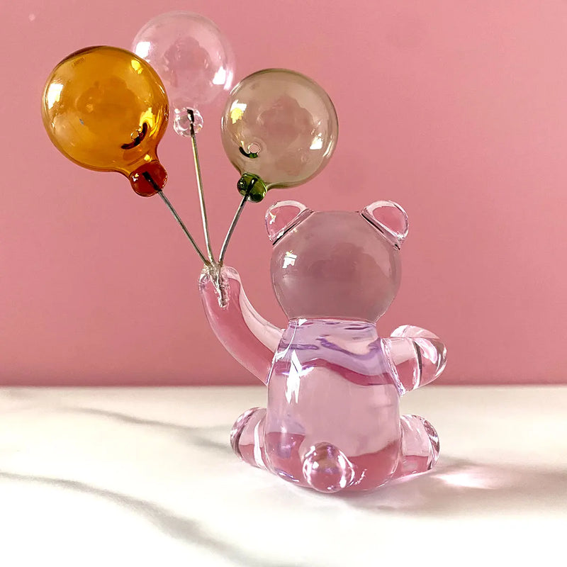 Afralia™ Crystal Bear with Balloons Glass Figurine: Charming Home Table Decor - Kids Birthday Gift