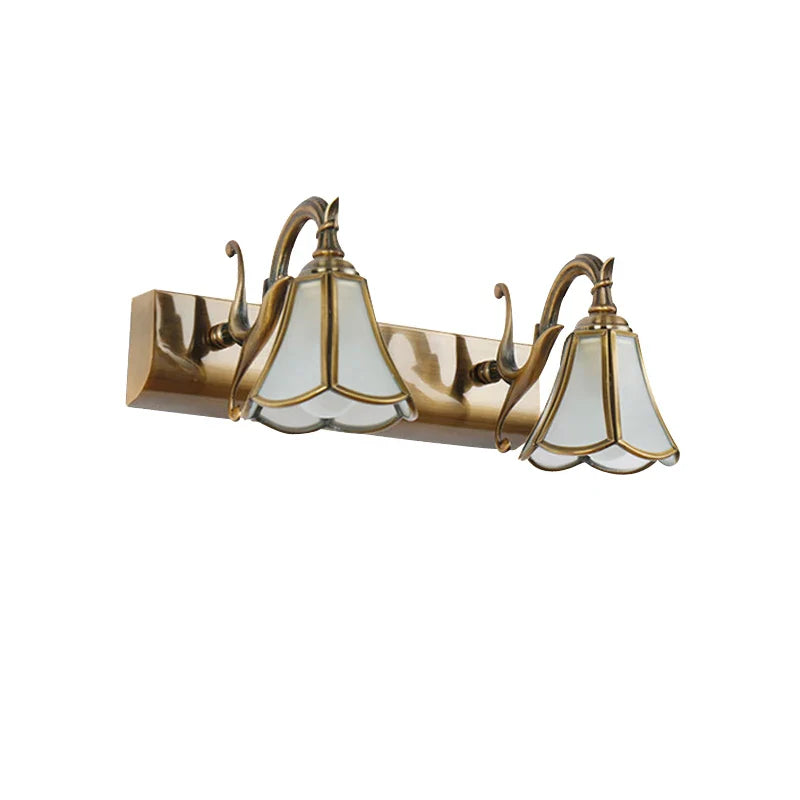 Afralia™ Vintage Golden Trumpet Glass Wall Light for Bedroom, Bathroom, Makeup Mirror.