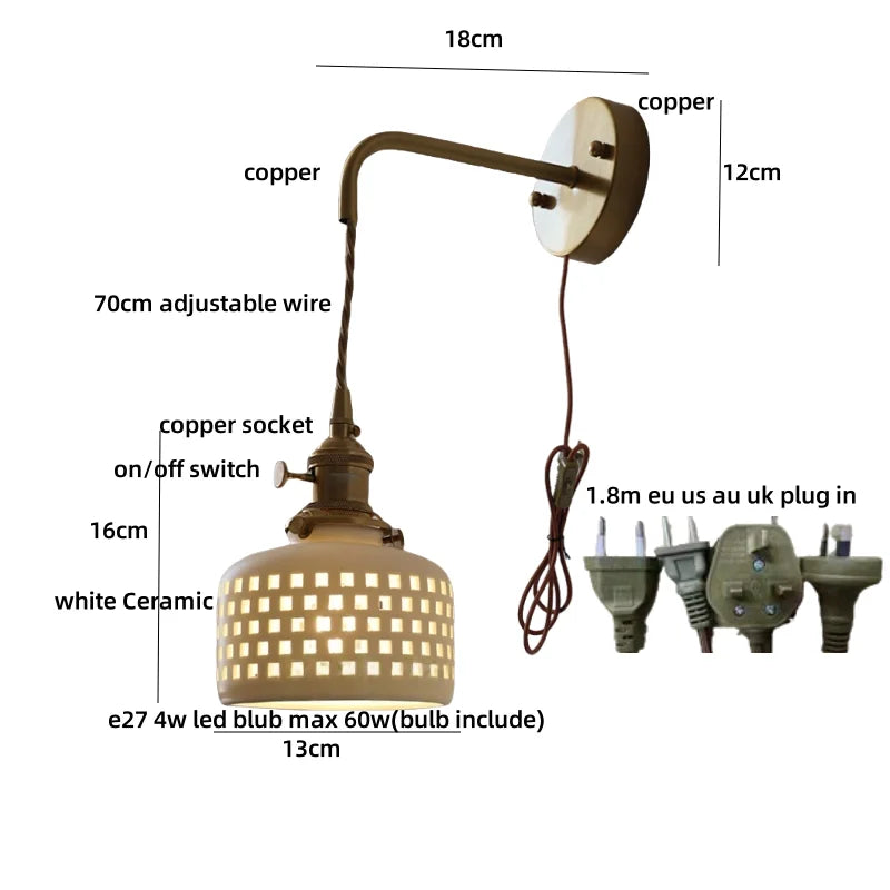 Afralia™ Ceramic LED Wall Light Balcony Bedroom Kitchen Modern Bedside Lamp