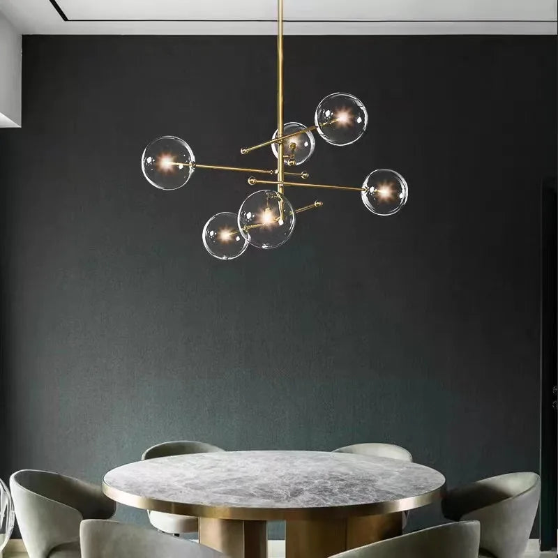 Afralia™ Black Gold Brass Chandelier with Clear Glass Art - Vintage Geometric Lighting