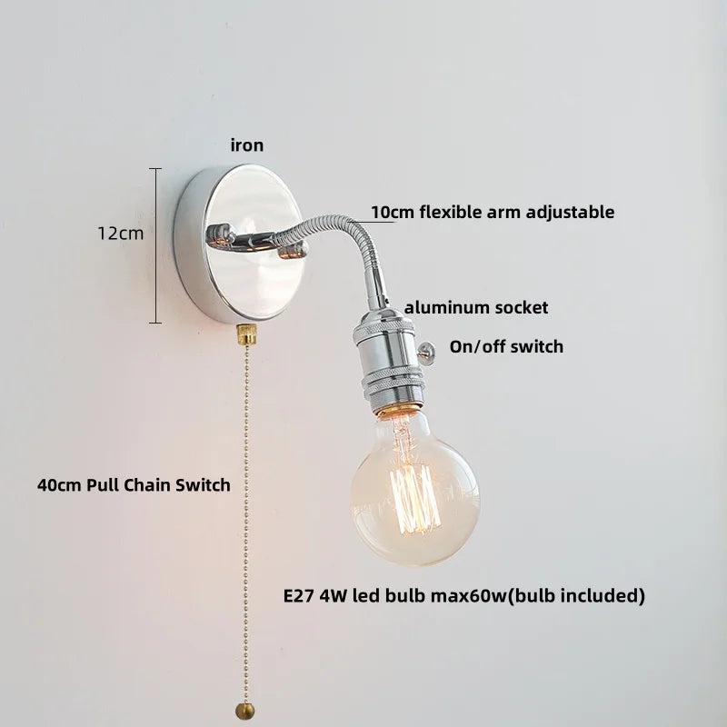 Afralia™ Modern Colorful Glass Wall Sconce with Pull Chain and Flexible Arm