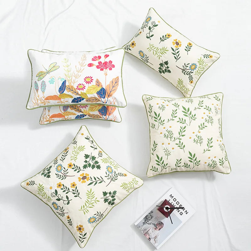 Afralia™ Daisy Floral Embroidery Cushion Cover, Soft Cozy for Living Room Sofa