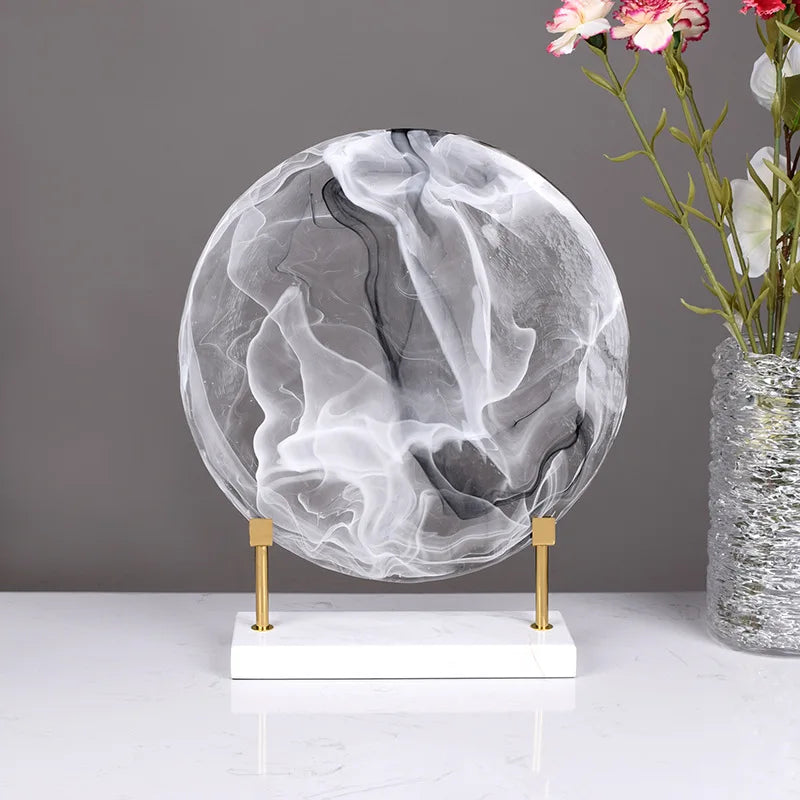 Afralia™ Geometric Disk Marble Clear Glass Cake Craft Home Decor Figurines