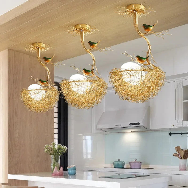 Afralia™ Rustic Luxury Bird Egg Chandelier for Living Room Dining Kitchen Island