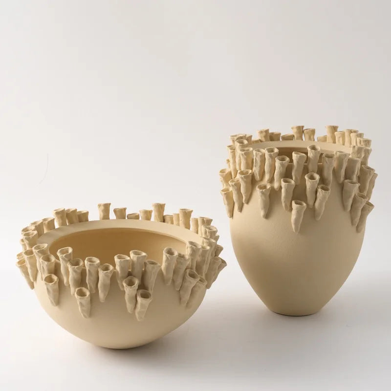 Afralia™ Handcrafted Ceramic Relief Vase for Home Decor & Flower Arrangement