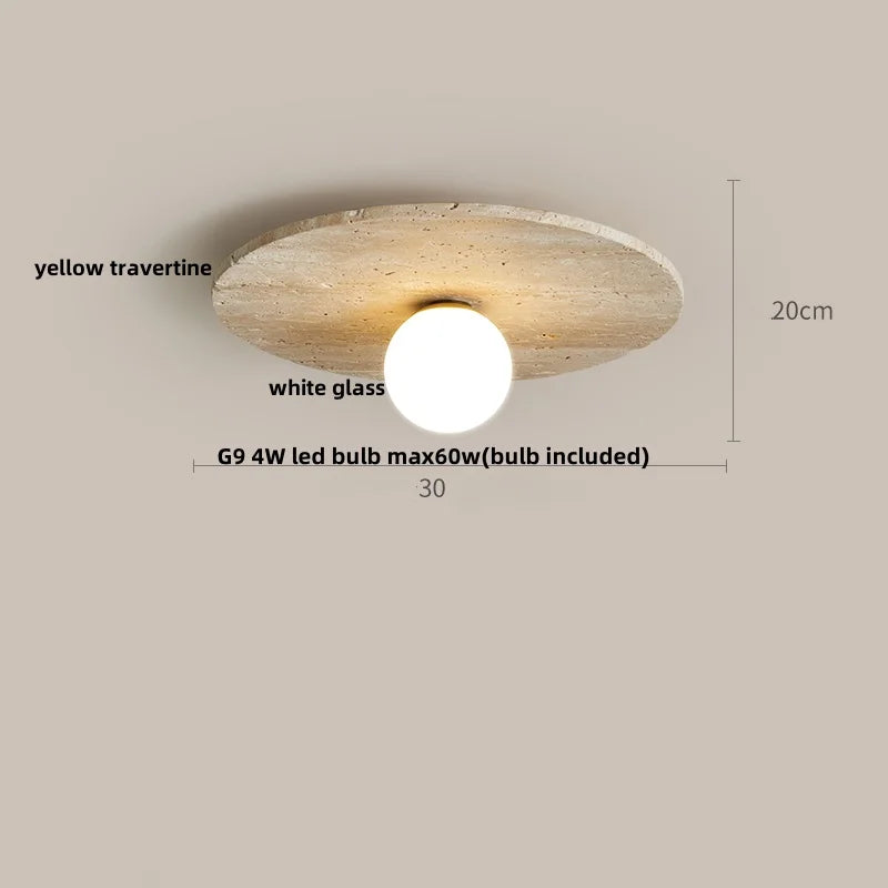 Afralia™ Ellipse Stone LED Ceiling Light Natural Travertine Lamp Plafon