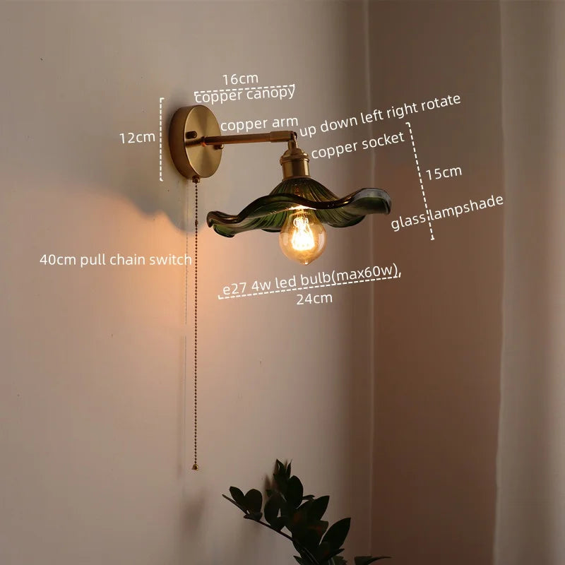 Afralia™ Copper Glass LED Wall Sconce Nordic Modern Balcony Living Room Light