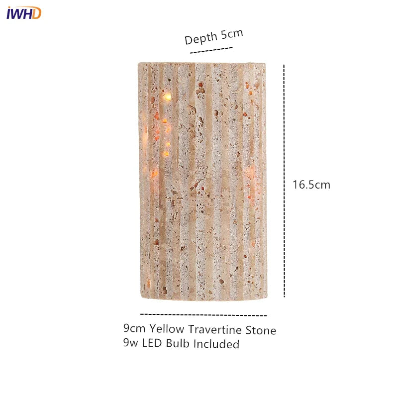 Afralia™ Yellow Travertine Glass LED Wall Lamp - Wabi-Sabi Style