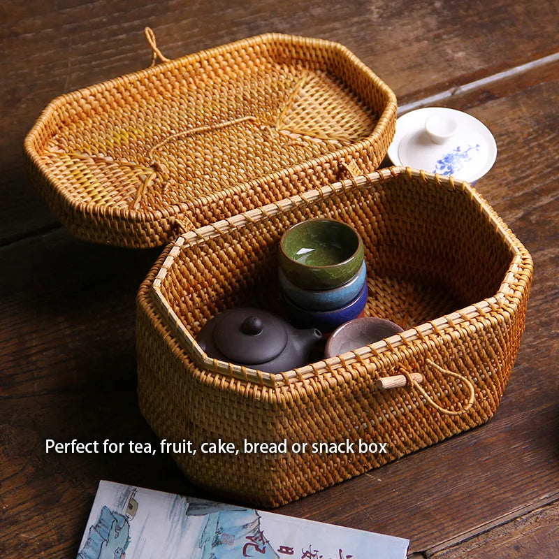 Afralia™ Handwoven Rattan Storage Box Tea Food Container Organizer