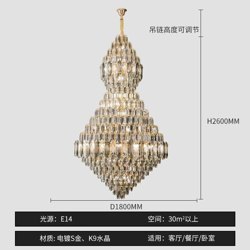Afralia™ Crystal Chandelier LED Light for Luxurious Living Room, Staircase, and Exhibition Hall