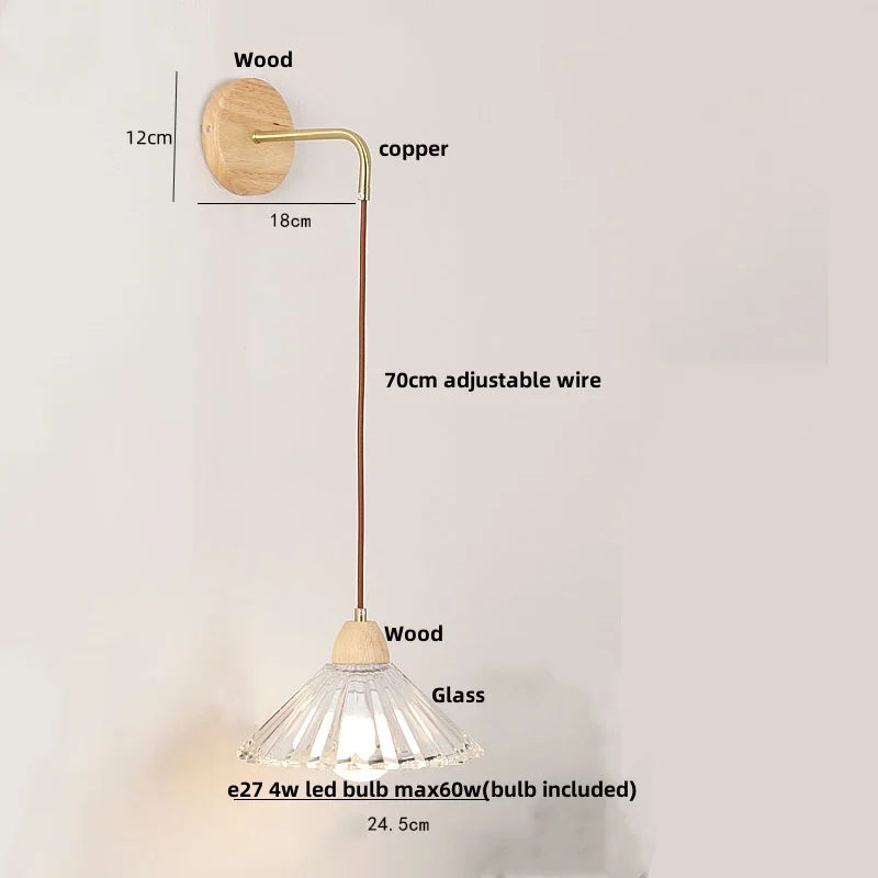 Afralia™ Wood Glass LED Wall Light with Pull Chain Switch