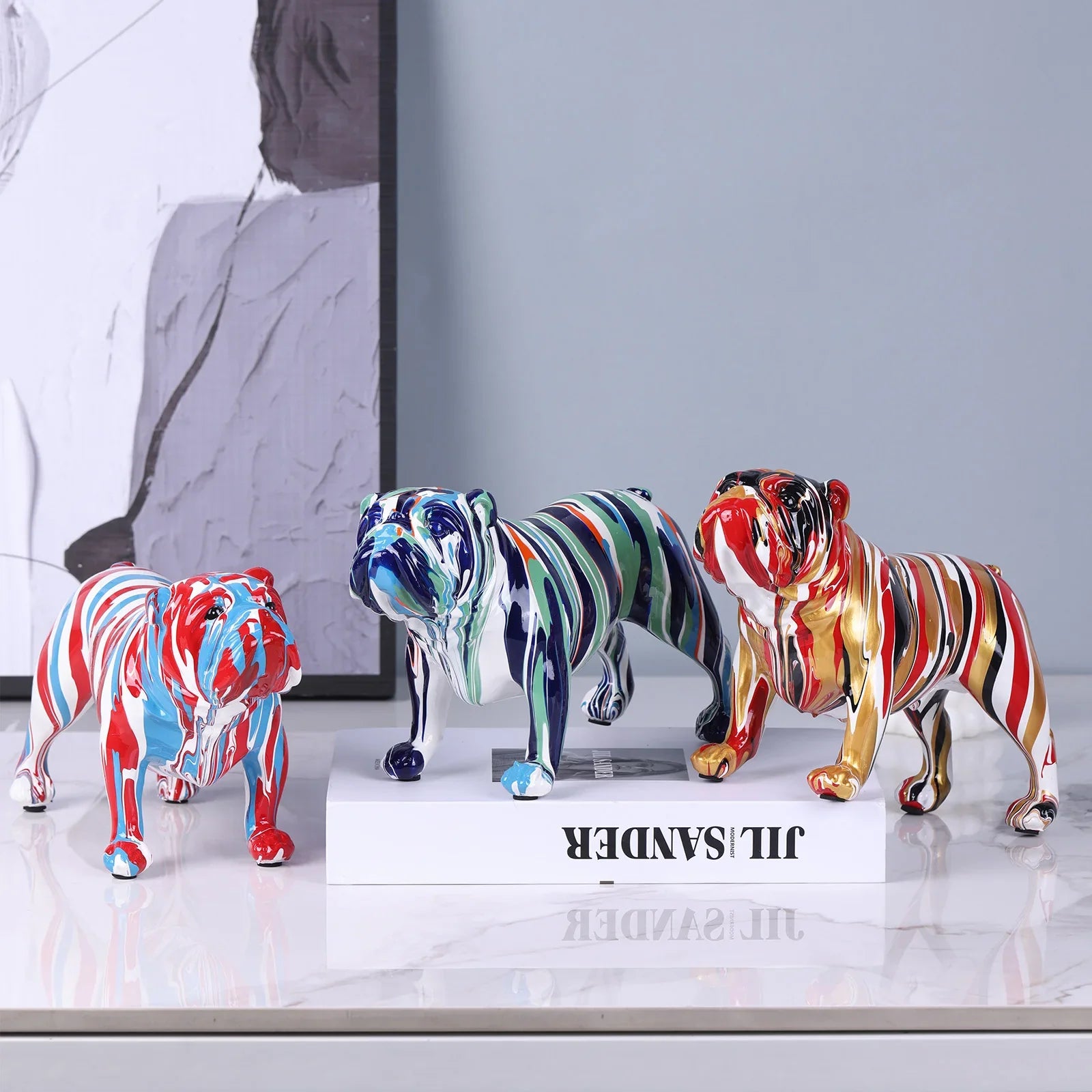 Afralia™ Bulldog Figurines: Colorful Modern Graffiti Art Home Decor & Ornaments, Ideal for Room Display