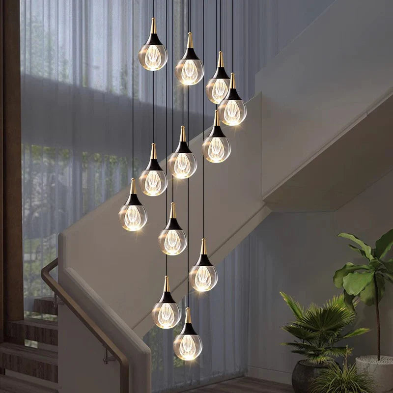 Afralia™ Crystal Chandelier Stair Pendant Lamp Living Room Interior Lighting