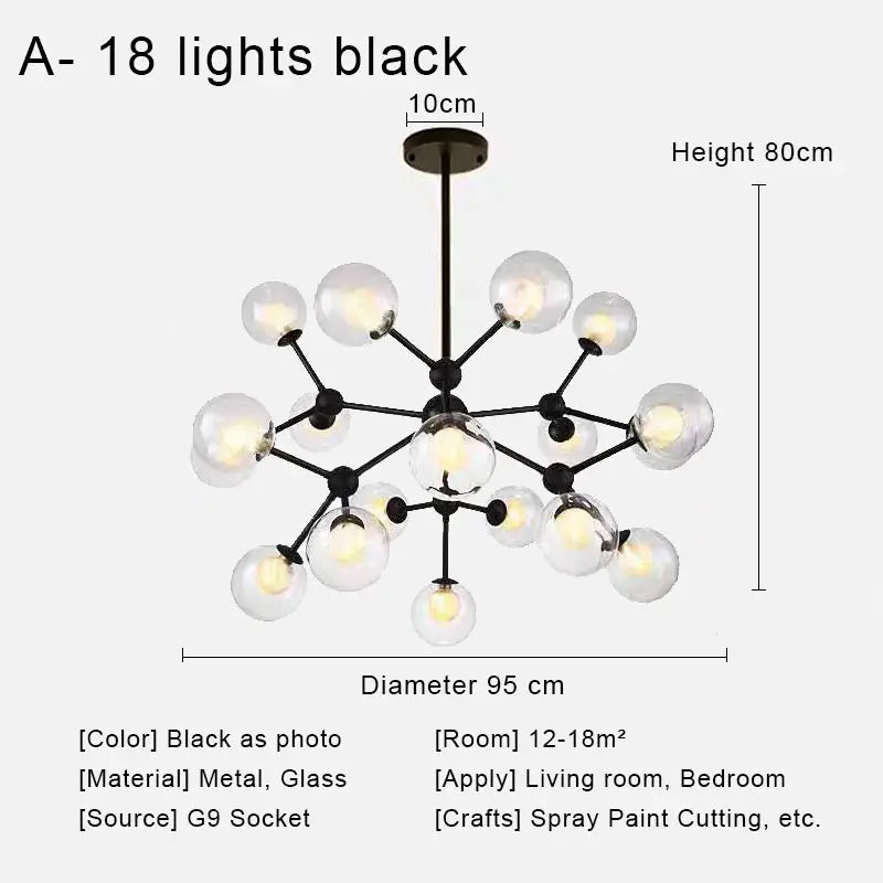 Afralia™ Glass Ball Pendant Chandelier for Living Room Bedroom Dining Room