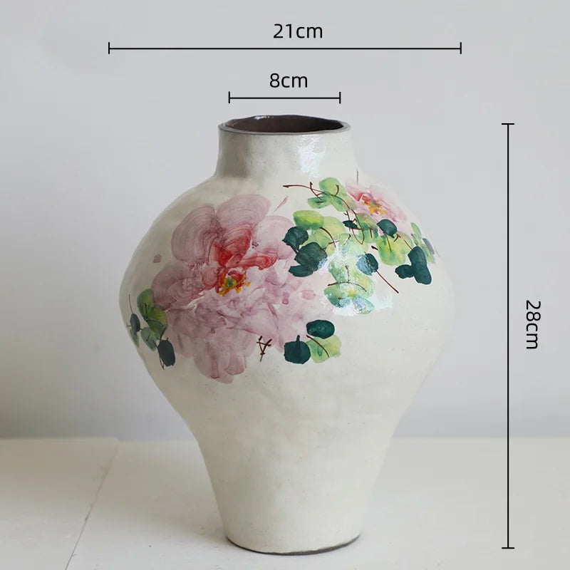 Afralia™ Handmade Chinese Watercolor Flower Vase Retro Decorative Earthenware Jars