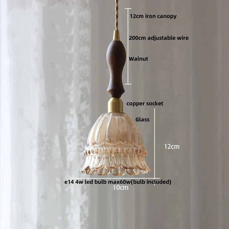 Afralia™ Walnut Wood Pink LED Pendant Lamp - Modern Nordic Hanging Light Fixture
