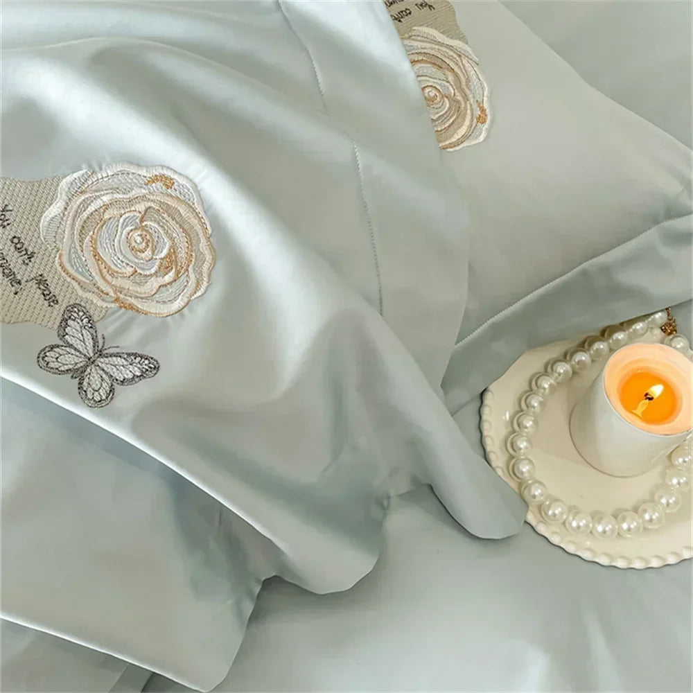 Afralia™ Blue Butterfly Flower 600TC Egyptian Cotton Duvet Cover Set