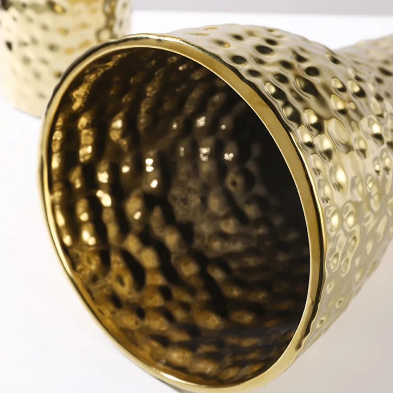 Afralia™ Golden Ceramic Geometric Honeycomb Vase - Home Decoration Accessory