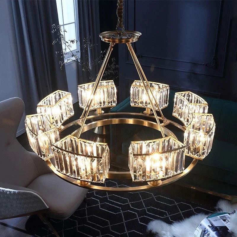 Afralia™ Copper Crystal Chandelier: Modern LED Ceiling Light for Home Deco & Ambiance, Living, Dining, Bedroom